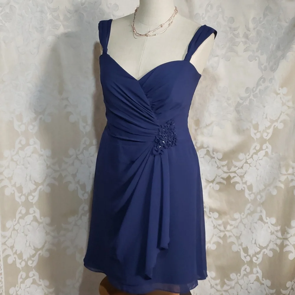 ^David’s Bridal Periwinkle Chiffon Floral Dress - Picture 1 of 14